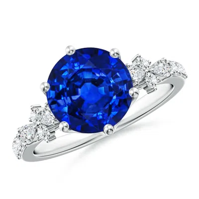 ANGARA LAB-GROWN ROUND BLUE SAPPHIRE SIDE STONE ENGAGEMENT RING WITH ACCENTS