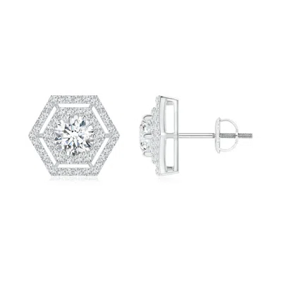 ANGARA LAB-GROWN ROUND DIAMOND HEXAGONAL FLOATING DOUBLE HALO STUDS