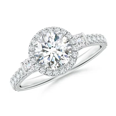ANGARA LAB-GROWN ROUND DIAMOND SIDE STONE HALO ENGAGEMENT RING