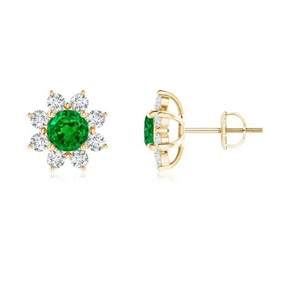 ANGARA LAB-GROWN ROUND EMERALD AND DIAMOND FLOWER STUD EARRINGS