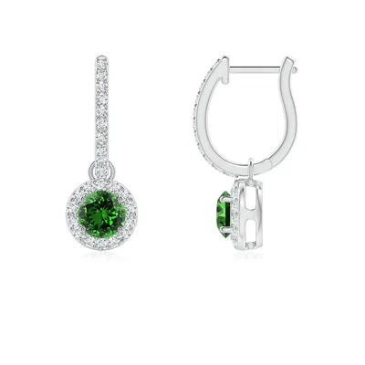ANGARA LAB-GROWN ROUND EMERALD DANGLE EARRINGS WITH LAB DIAMOND HALO