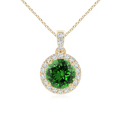 ANGARA LAB-GROWN ROUND EMERALD DANGLE PENDANT WITH LAB DIAMOND HALO