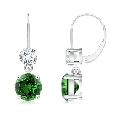 ANGARA LAB-GROWN ROUND EMERALD LEVERBACK DANGLE EARRINGS WITH LAB DIAMOND