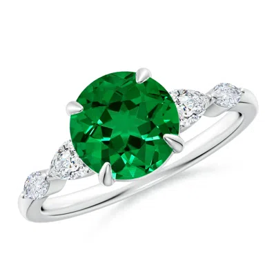 ANGARA LAB-GROWN ROUND EMERALD SIDE STONE ENGAGEMENT RING