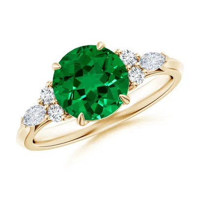 ANGARA LAB-GROWN ROUND EMERALD SIDE STONE ENGAGEMENT RING WITH DIAMONDS