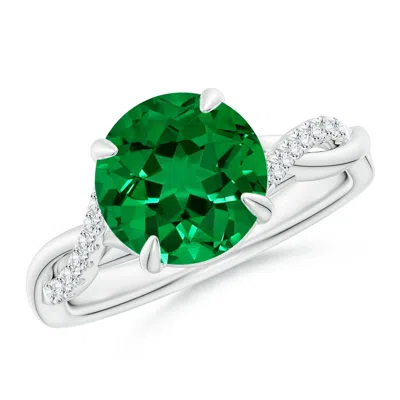 ANGARA LAB-GROWN ROUND EMERALD TWISTED SHANK ENGAGEMENT RING