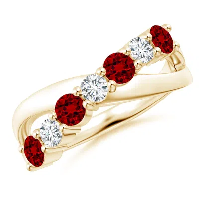 ANGARA LAB-GROWN ROUND RUBY AND DIAMOND CROSSOVER RING