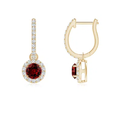 ANGARA LAB-GROWN ROUND RUBY DANGLE EARRINGS WITH LAB DIAMOND HALO