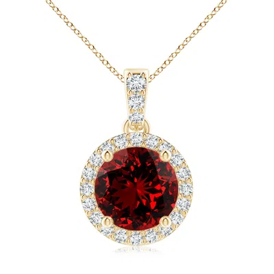 ANGARA LAB-GROWN ROUND RUBY DANGLE PENDANT WITH LAB DIAMOND HALO