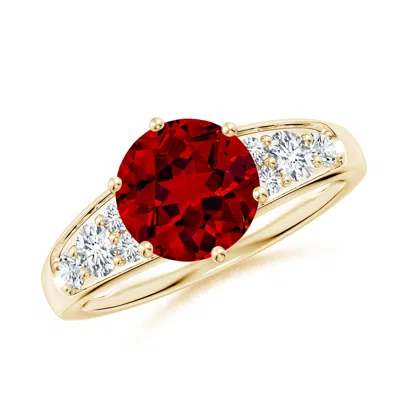 ANGARA LAB-GROWN ROUND RUBY ENGAGEMENT RING WITH LAB DIAMONDS