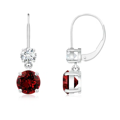 ANGARA LAB-GROWN ROUND RUBY LEVERBACK DANGLE EARRINGS WITH LAB DIAMOND
