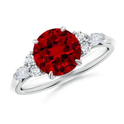 ANGARA LAB-GROWN ROUND RUBY SIDE STONE ENGAGEMENT RING WITH DIAMONDS