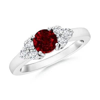 ANGARA LAB-GROWN ROUND RUBY SOLITAIRE RING WITH TRIO DIAMONDS
