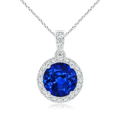 ANGARA LAB-GROWN ROUND SAPPHIRE DANGLE PENDANT WITH LAB DIAMOND HALO