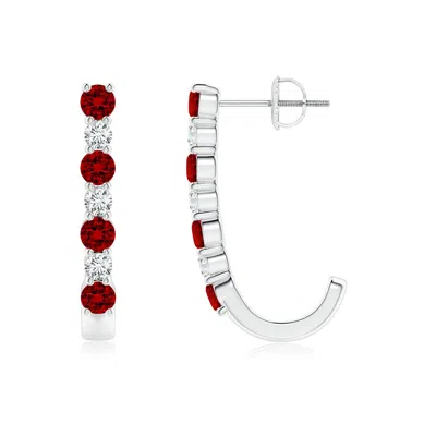 ANGARA LAB-GROWN RUBY AND DIAMOND J-HOOP EARRINGS
