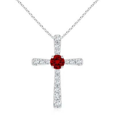 ANGARA LAB-GROWN RUBY AND LAB DIAMOND CROSS PENDANT