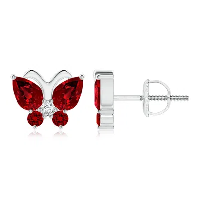 ANGARA LAB-GROWN RUBY BUTTERFLY STUD EARRINGS WITH LAB DIAMOND