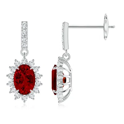 ANGARA LAB-GROWN RUBY DANGLE EARRINGS WITH FLORAL LAB DIAMOND HALO