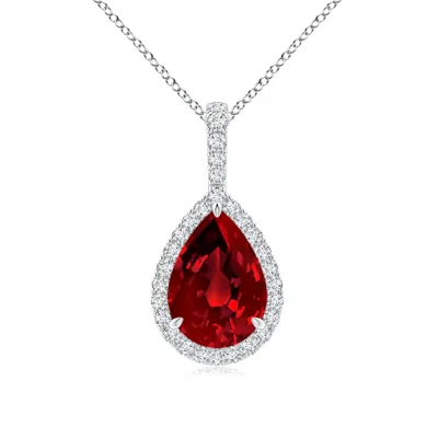 ANGARA LAB-GROWN RUBY TEARDROP PENDANT WITH LAB DIAMOND HALO