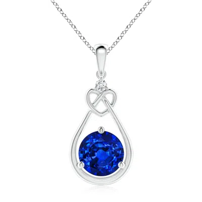 ANGARA LAB-GROWN SAPPHIRE KNOTTED HEART PENDANT WITH LAB DIAMOND