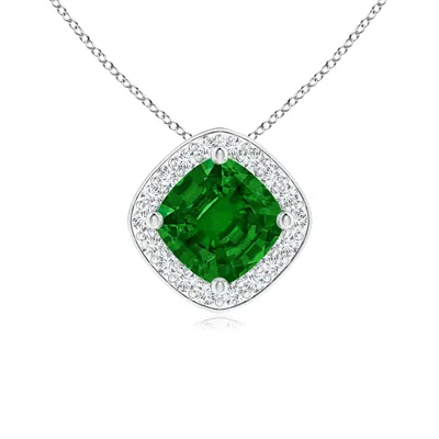 ANGARA LAB-GROWN SIDEWAYS CUSHION EMERALD HALO PENDANT WITH DIAMONDS