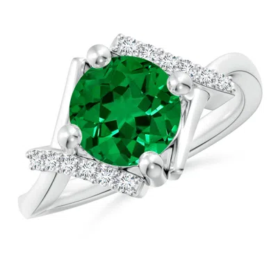 ANGARA LAB-GROWN SOLITAIRE EMERALD BYPASS PROMISE RING WITH LAB DIAMOND ACCENTS