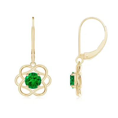 ANGARA LAB-GROWN SOLITAIRE EMERALD INTERTWINED FLOWER DANGLE EARRINGS