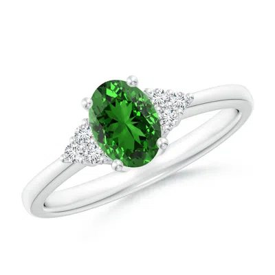 ANGARA LAB-GROWN SOLITAIRE OVAL EMERALD RING WITH TRIO LAB DIAMOND ACCENTS