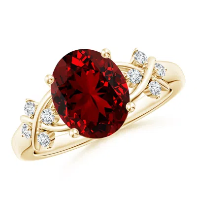ANGARA LAB-GROWN SOLITAIRE OVAL RUBY CRISS CROSS RING WITH LAB DIAMONDS