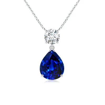 ANGARA LAB-GROWN SOLITAIRE PEAR BLUE SAPPHIRE DROP PENDANT WITH LAB DIAMOND ACCENT