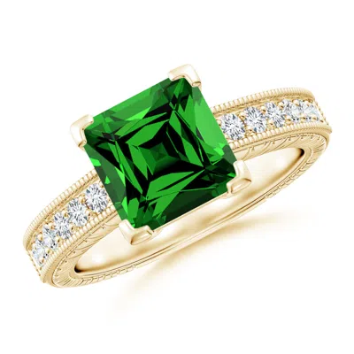 ANGARA LAB-GROWN SQUARE CUT EMERALD SOLITAIRE RING WITH MILGRAIN DETAILING