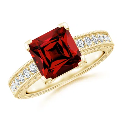 ANGARA LAB-GROWN SQUARE CUT RUBY SOLITAIRE RING WITH MILGRAIN DETAILING