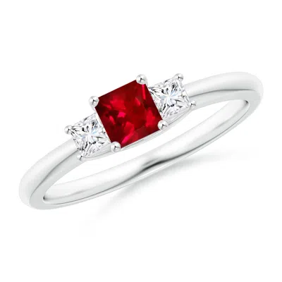 ANGARA LAB-GROWN SQUARE RUBY AND PRINCESS DIAMOND THREE STONE RING