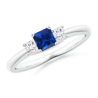 ANGARA LAB-GROWN SQUARE SAPPHIRE AND PRINCESS DIAMOND THREE STONE RING
