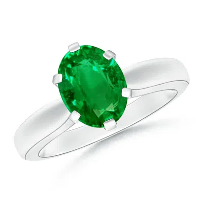 ANGARA LAB-GROWN TAPERED SHANK OVAL SOLITAIRE EMERALD RING