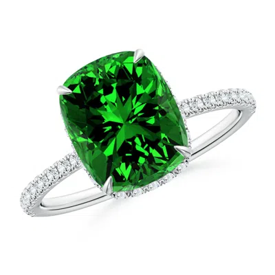 ANGARA LAB-GROWN THIN SHANK CUSHION EMERALD RING WITH LAB DIAMOND ACCENTS