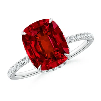 ANGARA LAB-GROWN THIN SHANK CUSHION RUBY RING WITH LAB DIAMOND ACCENTS