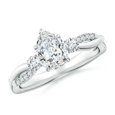 ANGARA LAB-GROWN THREE STONE PEAR & ROUND DIAMOND ENGAGEMENT RING