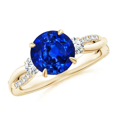 ANGARA LAB-GROWN THREE STONE ROUND BLUE SAPPHIRE & DIAMOND ENGAGEMENT RING