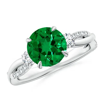 ANGARA LAB-GROWN THREE STONE ROUND EMERALD & DIAMOND ENGAGEMENT RING