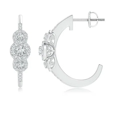 ANGARA LAB-GROWN TRIPLE ROUND DIAMOND HALO J-HOOP EARRINGS