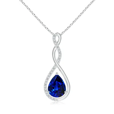 ANGARA LAB-GROWN TWISTED INFINITY FLOATING BLUE SAPPHIRE DROP PENDANT