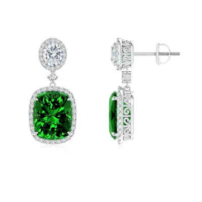 ANGARA LAB-GROWN TWO TIER CLAW-SET EMERALD DANGLE EARRINGS WITH LAB DIAMOND HALO