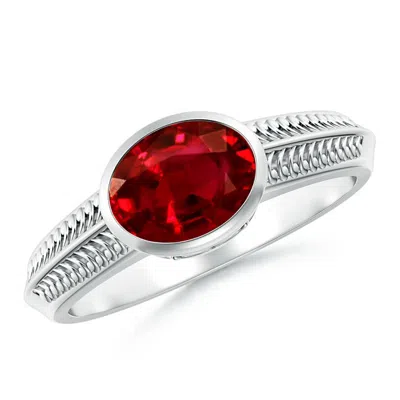 ANGARA LAB-GROWN VINTAGE INSPIRED BEZEL-SET OVAL RUBY RING WITH GROOVES
