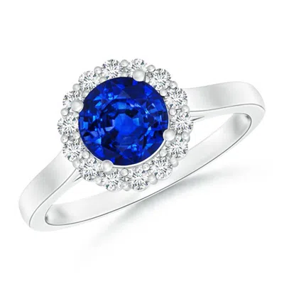 ANGARA LAB-GROWN VINTAGE INSPIRED BLUE SAPPHIRE HALO RING WITH DIAMOND