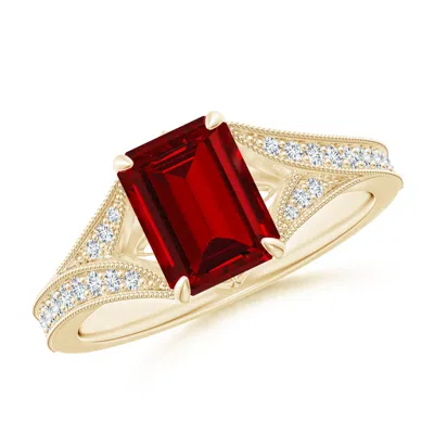 ANGARA LAB-GROWN VINTAGE INSPIRED EMERALD-CUT RUBY SPLIT SHANK ENGAGEMENT RING