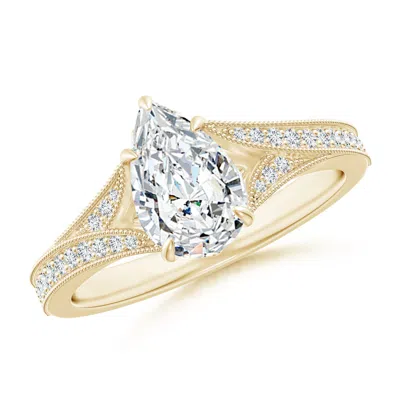 ANGARA LAB-GROWN VINTAGE INSPIRED PEAR DIAMOND SPLIT SHANK ENGAGEMENT RING
