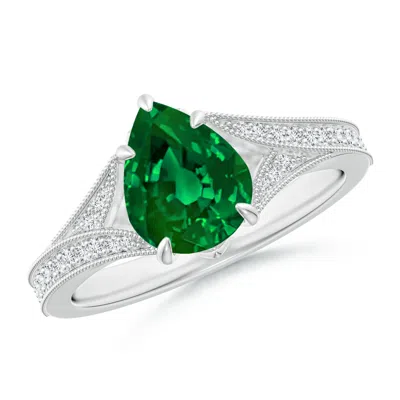 ANGARA LAB-GROWN VINTAGE INSPIRED PEAR EMERALD SPLIT SHANK ENGAGEMENT RING