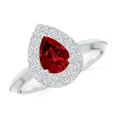ANGARA LAB-GROWN VINTAGE INSPIRED PEAR RUBY DOUBLE HALO ENGAGEMENT RING
