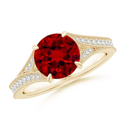 ANGARA LAB-GROWN VINTAGE INSPIRED ROUND RUBY SPLIT SHANK ENGAGEMENT RING